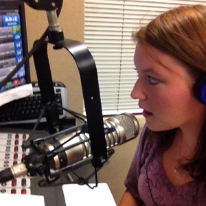 Lindsey Rae Vaughn practicing her radio skills as part of the journalism program at Lindenwood University