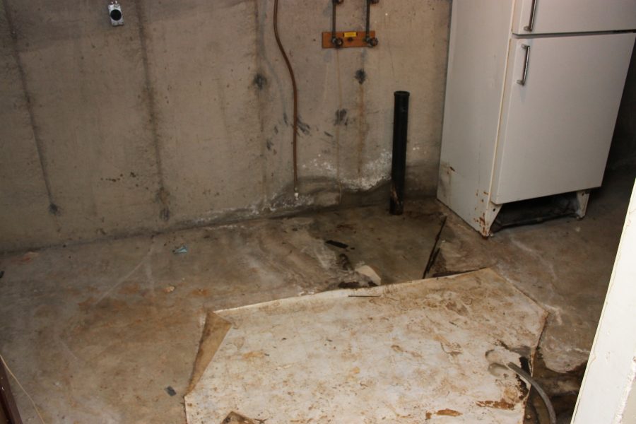 A basement from a house on Glenco street contains standing water and discoloration. Legacy photo by Christie Blecher.