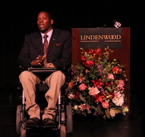 Guest speaker Tyrone Flowers tells his story during the MLK ceremony.