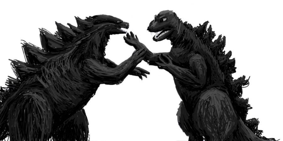 Drawing by Rachel Schuldt
2014s Godzilla faces off against his 1954 counterpart