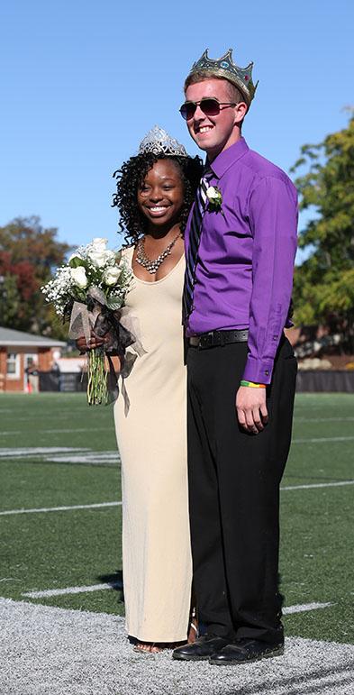 Photo by Carly Fristoe  |  Homecoming Queen Leviticus Knighten and King Ethan Miller revel in their newly earned royalty.