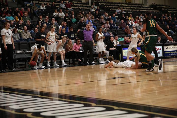 Head coach Tony Francis reacts to questionable call along the baseline while taking on Missouri Southern at the Hyland Arena. <br> Photo by Carly Fristoe