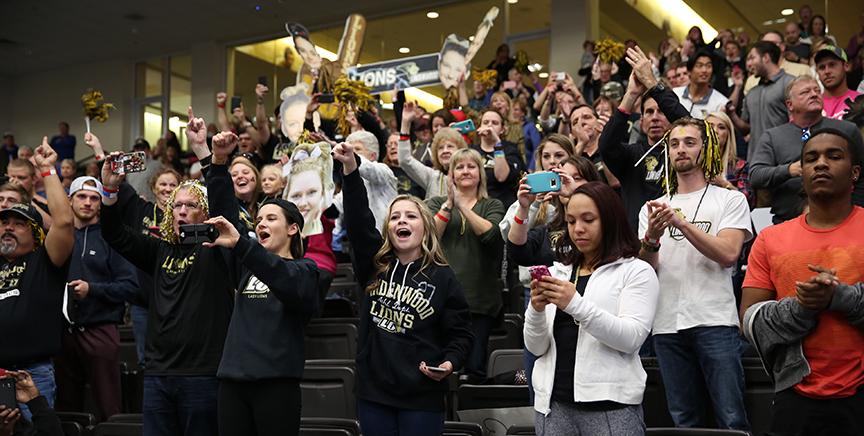 The erupts as the announcement is made that Lindenwood has secured its second consecutive national championship.  Photo by Carly Fristoe 