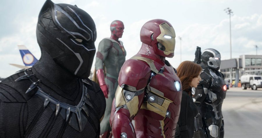 Photo courtesy of Ma_Co2013
From left, Black Panther (Chadwick Boseman), Iron Man (Robert Downey, Jr.), Vision (Paul Bettany), Black Widow (Scarlett Johansson) and War Machine (Don Cheadle) make up “Team Iron Man.”