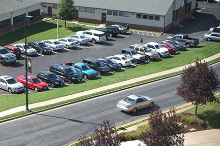 The crowded parking at the field house on campus.  Photo by Nao Enomoto