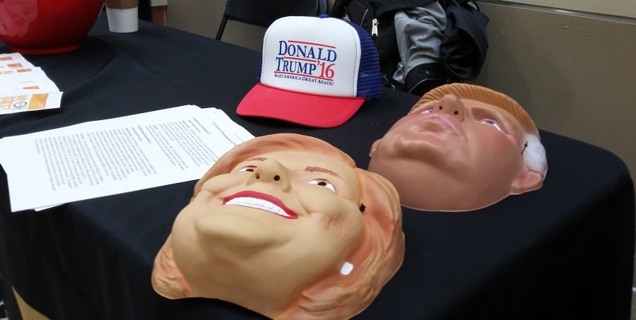 Photo by Tyler Tousley
Masks of Donald Trump and Hillary Clinton were available for students to try on and take pictures in.