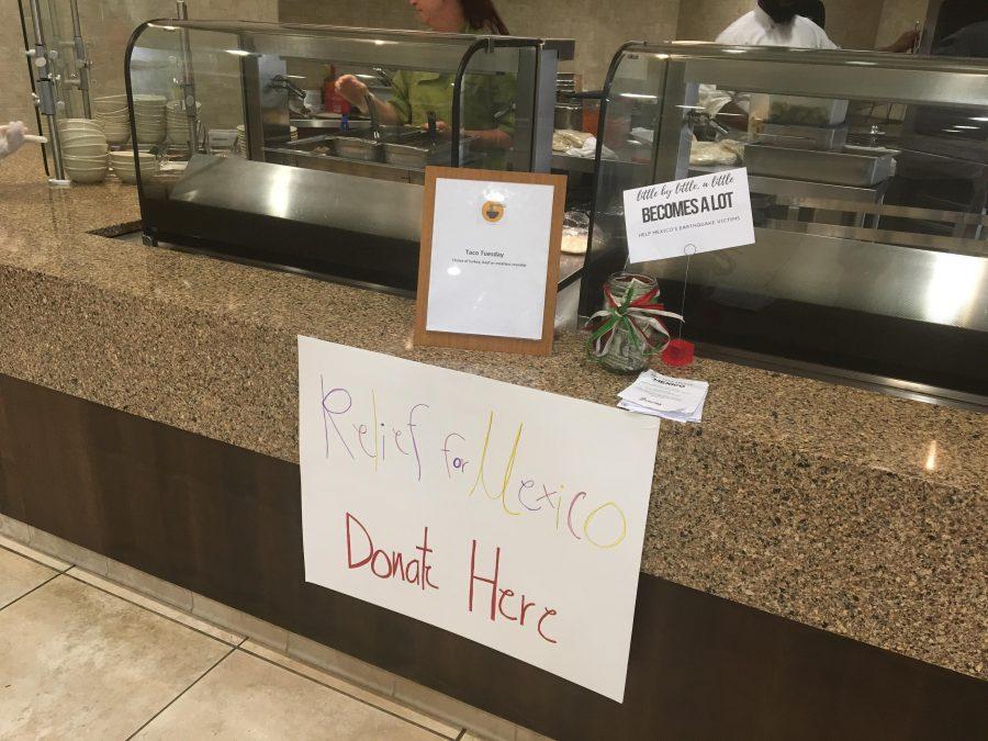 Donations were made at this taco stand in Evans cafeteria on Tuesday Sept. 26. Money raised will go towards Mexican disaster relief efforts in the wake of an earthquake on Sept. 19.<br/>Photo by Nick Feakes