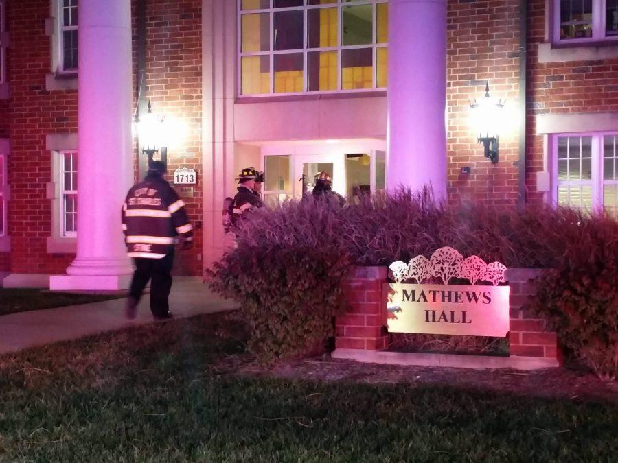 A fire alarm was triggered after someone set off a fire extinguisher in Mathews Hall early Saturday morning. Photo by Moses Milan