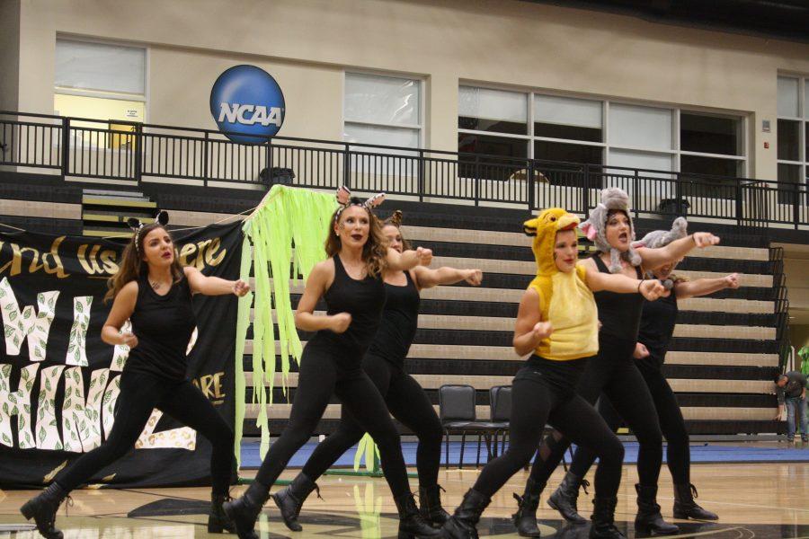 Delta Zeta members performing at the Lip Sync Competition on Oct. 12.   Photo by Matt Hampton