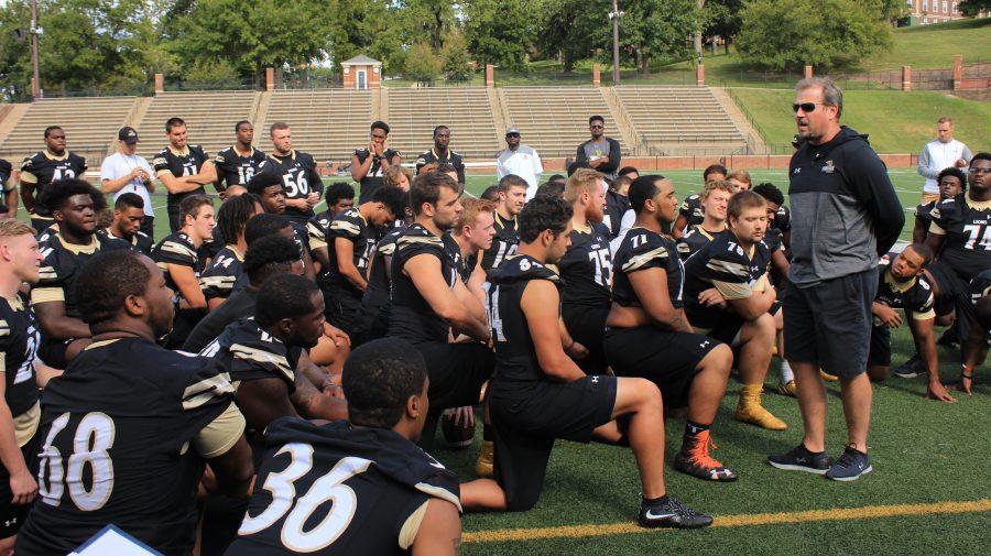 Coach+Jed+Stugart+talks+to+his+team+at+practice+on+Sept.+6.+Lindenwood+faces+Emporia+State+Saturday+at+1+p.m.%0A%0APhoto+by+Lindsey+Fiala
