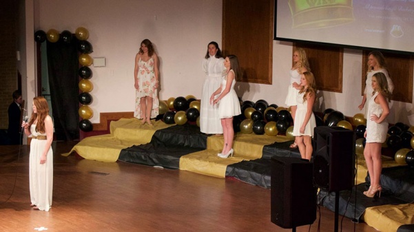Competitors take the stage at the 2016 Miss Lindenwood competition at the Lindenwood University Cultural Center. The annual event is hosted by Phi Lambda Chi. 
<br> Photo from the Miss Lindenwood Facebook page. </br>