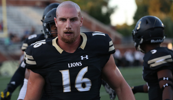 Former Lindenwood linebacker Connor Harris walking off field vs. Central Oklahoma on Sept. 1, 2016. Harris was cut by the Arizona Cardinals on Nov. 27 2017. 
<br> Photo by Carly Fristoe