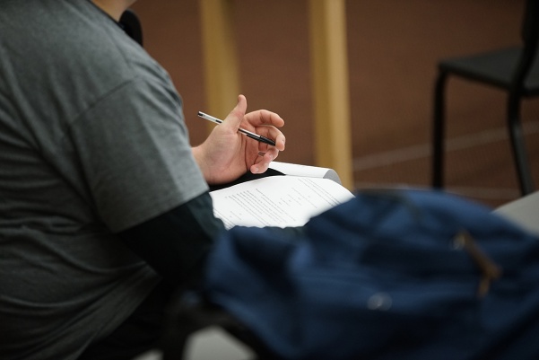 Notes are taken on a script.  Photo by Mitchell Kraus