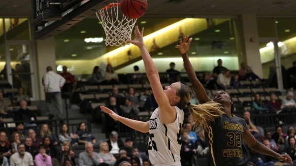 In+a+file+photo+from+February+2018%2C+forward+Kallie+Bildner+scores+a+layup+in+the+Lions+win+over+Missouri+Western.%0A%0APhoto+by+Kyle+Rhine