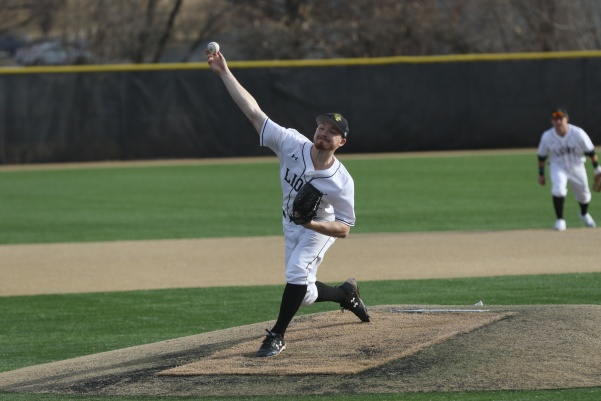 Lindenwood pitcher, freshman Michael Cessna, throws a strike during the teams home opener against Harris-Stowe State University.  

Photo by Michelle Sproat