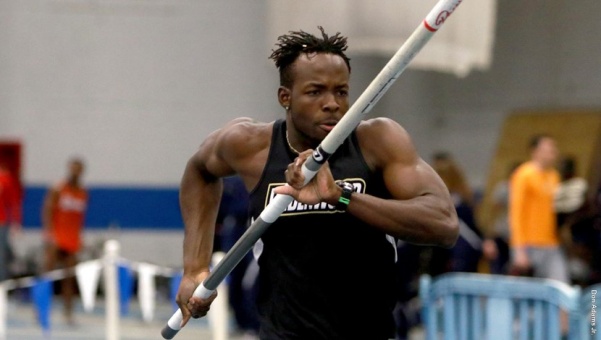 Xavier Boland, a member of the track and field team at Lindenwood, was charged with three counts of felony invasion of privacy. File photo of Bolands pole vaulting competition by Don Adams Jr. and Lindenwood Student Life Sports website.
