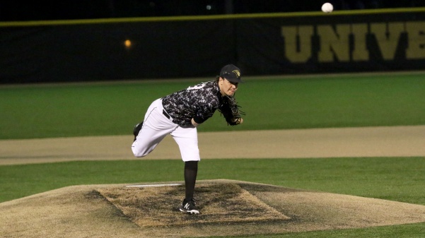 Pitcher Kyle Hentis, No. 13, delivers a pitch in the Lions' 10-2 win over Central Missouri on Tuesday night in St. Charles.
<br>
Photo by Kyle Rhine