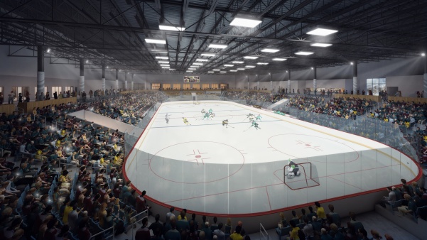 A rendering of the main arena in the ice center, which is projected to open next September <br /> Image courtesy of Generator Studio.