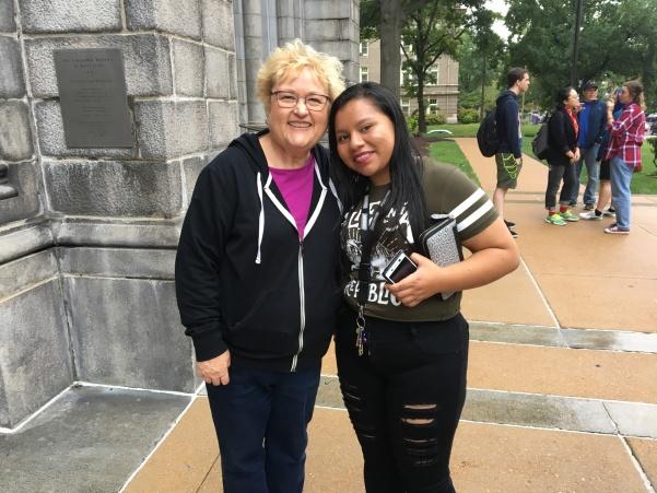 Maryann Vest is (left) and Joyce Jacome (right). They were visiting The Cathedral Basilica of St. Louis during the St. Louis Tour held by ISF on September 8, 2018.  Photo by Sandy Leegumjorn