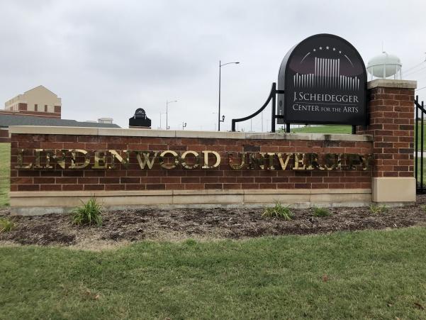 The Lindenwood sign outside of the J. Scheidegger Center For The Arts.  Photo by Taylor McDaniel 