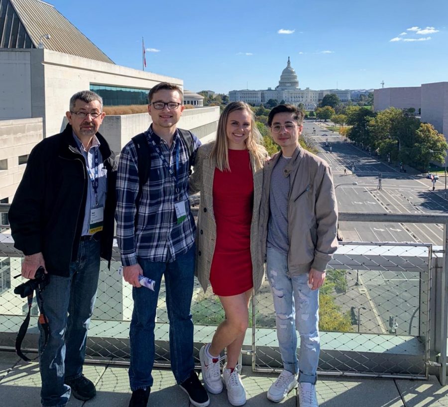 From left, Lindenlinks advisor Neil Ralston poses with Matt Hampton, Kayla Drake and Tyler Keohane in Washington D.C. 