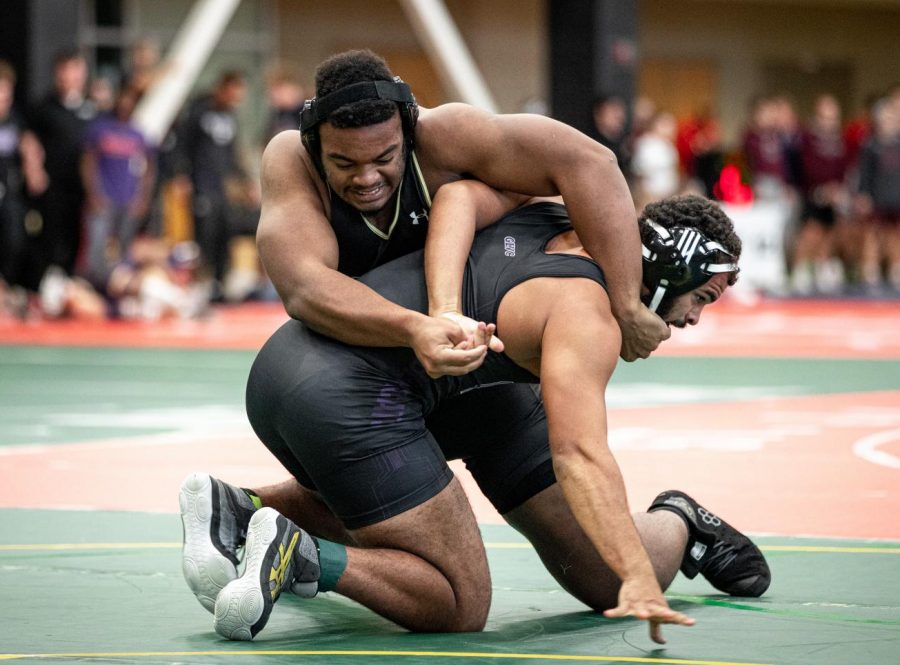 Kaleb Bryant takes on a competitor in the 285 pound weight-class at the Lindenwood Open on Satuday, Nov. 23.