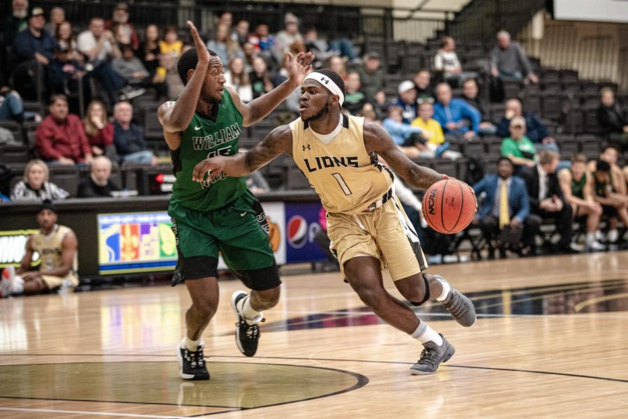 Junior T.J. Crockett (1) scored 27 points, leading the Lions to the win against William Woods. Lindenwood won 88-80.
