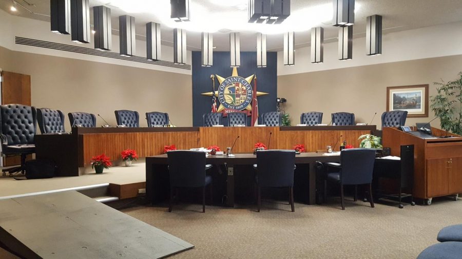 The St. Charles City Council chambers in City Hall.  