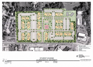 A plan for Lindenwood student apartments in the Linden Terrace area.   Photo from St. Charles City Council records.  