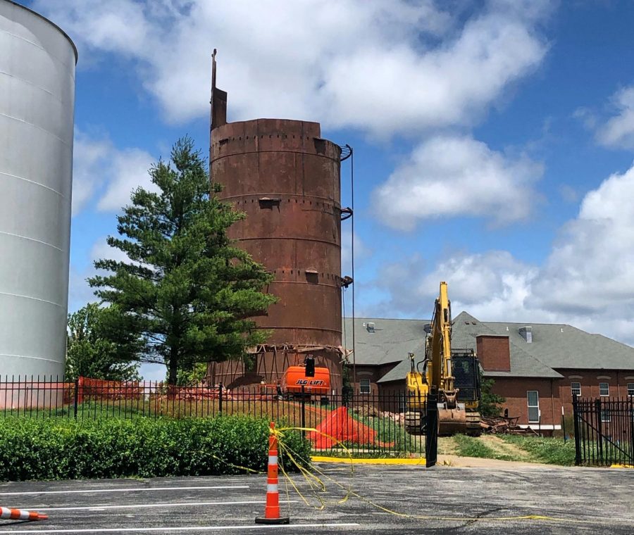 All bricks, as well as the top part of the water tower, have been removed, and the internal steel structure remains to be taken down as of June 10.  
