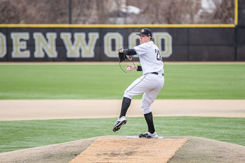 Senior starting pitcher Blake Beckmann on the mound during a home game against Ohio Dominican on Feb. 15, 2020.