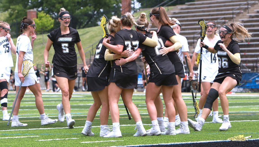 Lindenwood+celebrates+after+scoring+against+No.+1+Indianapolis+on+May+16+in+the+quarterfinals+of+the+NCAA+tournament.