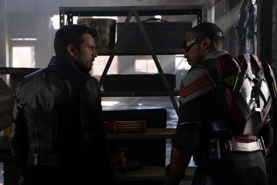 Sebastian Stan (left) and Anthony Mackie (right) during a scene in The Falcon and The Winter Soldier. Photo from Marvel and The Falcon and The Winter Soldier website. 