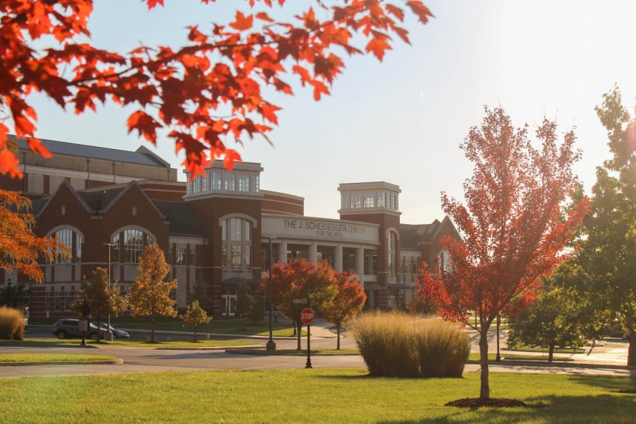 J. Scheidegger Center on a sunny day during the fall season on the campus of Lindenwood University.