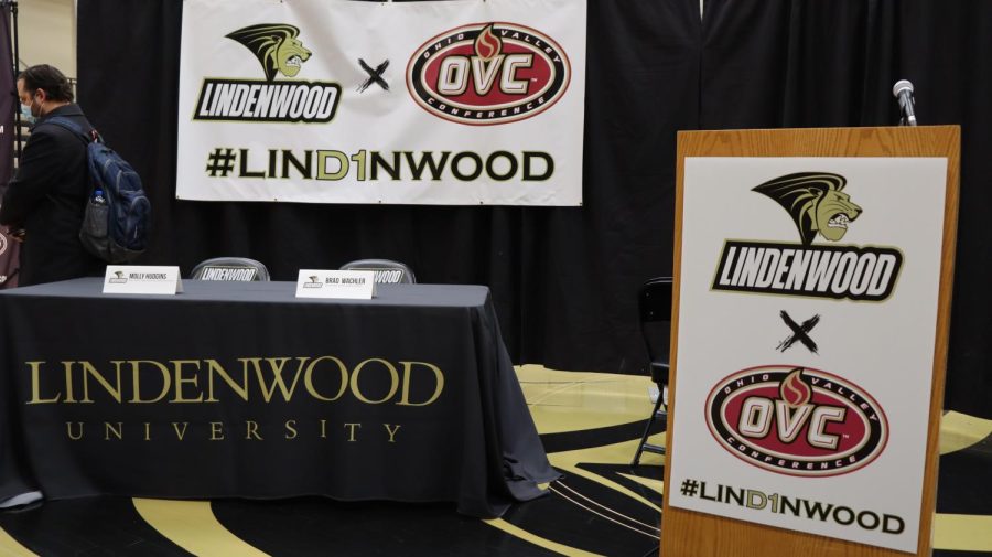 On Wednesday, Feb. 23, Lindenwood University held a press conference to announce its move to the Ohio Valley Conference at the Division I level. The press conference took place at Hyland Arena, and was MC'd by Lindenwood broadcasting alum Greg Amsinger.