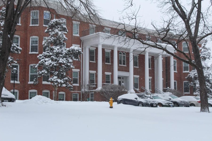 Cars parked in front of Sibley Hall, covered in snow. Feb. 4 marked Lindenwoods third consecutive snow day.