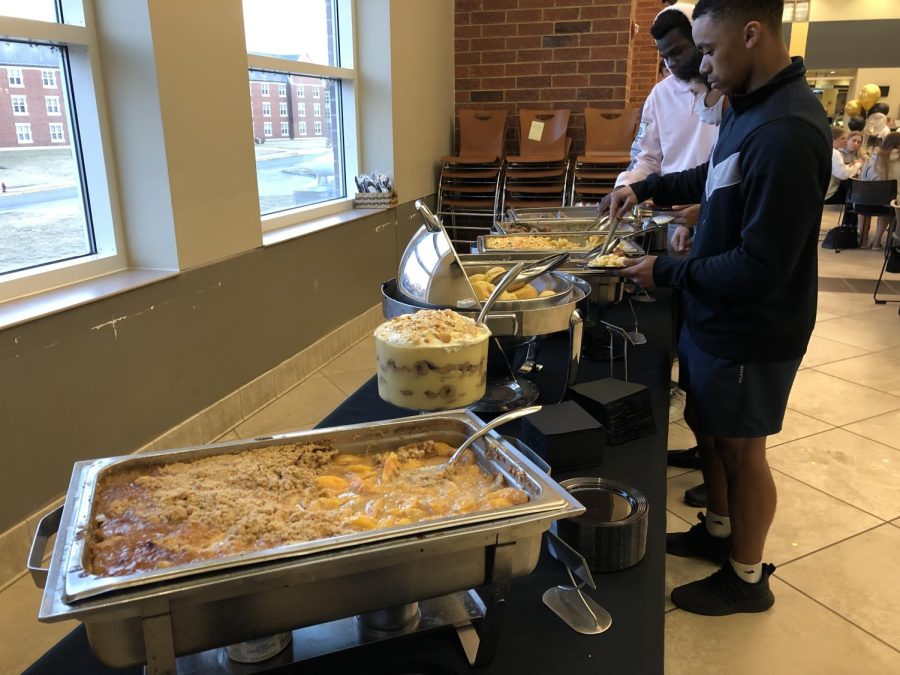 Lindenwood students sharing soul food in Evans Commons on Feb. 28.