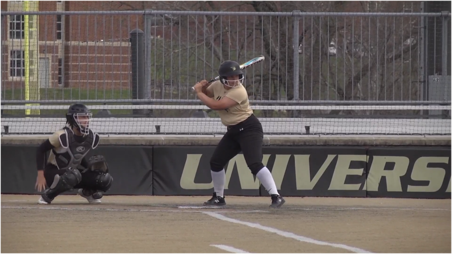 A Lindenwood softball player bats during the teams practice on Tuesday, April 5.