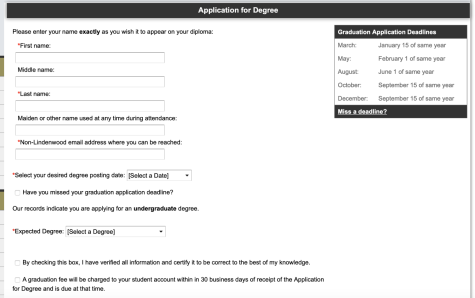 Graduating students can find the application for a degree on their student portal. The application is located under the tab “My Forms”.