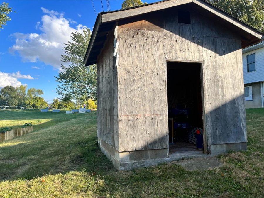 The Community Garden Shed that will be painted during Fridays event. The garden is located in the northern edge of campus, behind 550 Glenco Drive.