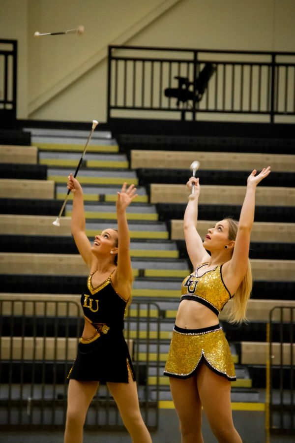 Lindenwood+twirlers+perform+at+the+lip+syc+event+on+Oct.+21+at+Hyland+Arena+in+Evans+Commons.