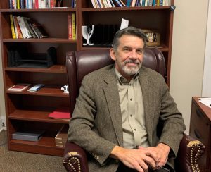 Lindenwood Universitys Dean of the College of Education and Human Services Anthony Scheffler in his office in Roemer Hall. Scheffle plans to leave Lindenwood after the spring 2023 semester to start a new chapter in his life. 