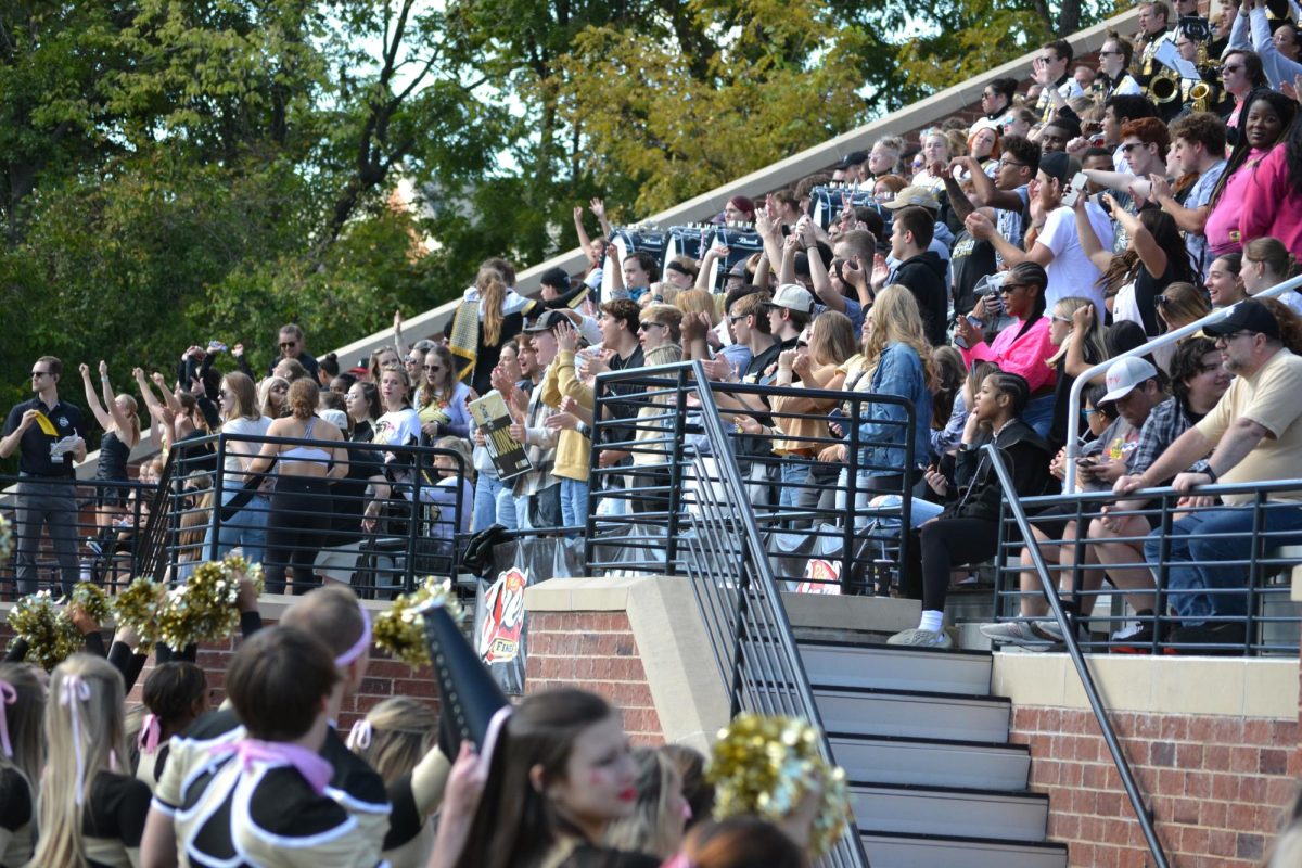 The crowd celebrates after a Lindenwood University play. 