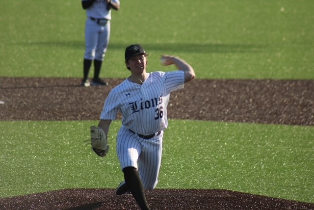 Aaron Juengers goes through his windup in a game against St. Louis University. 