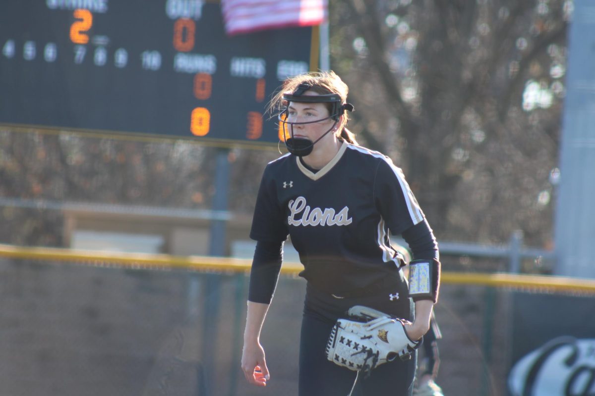 Amanda Weyh prepares to deliver a pitch in a game against St. Louis University. 