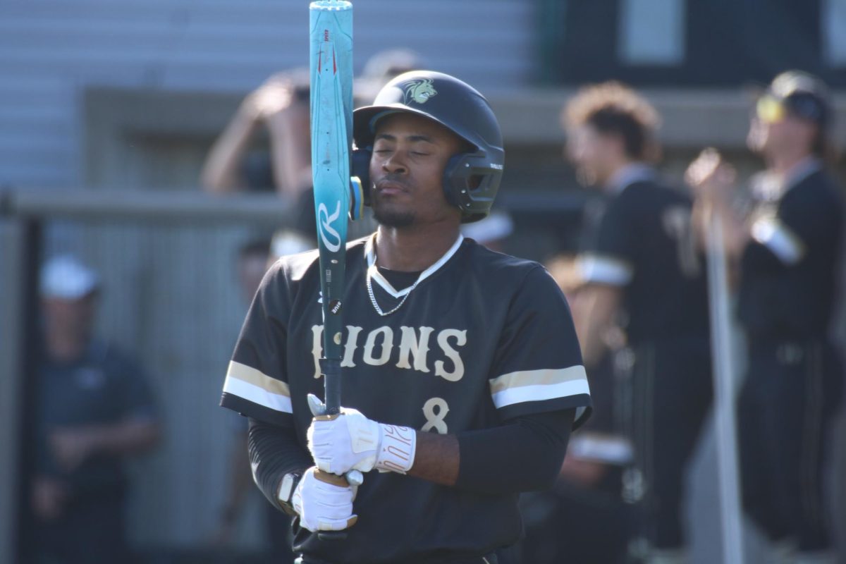 Kam Edwards takes a deep breath during an at bat in a game against Little Rock. 