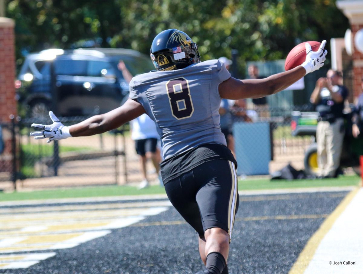 Frank Caldwell celebrates a touchdown in a game against Tennessee State University. 