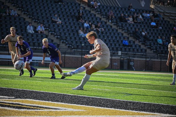 Ethan Blake takes a penalty shot against Western Illinois University. 