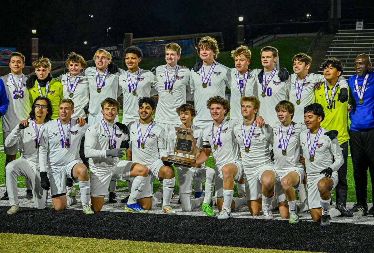 Valley Park celebrates their class one state championship title at Hunter Stadium. 