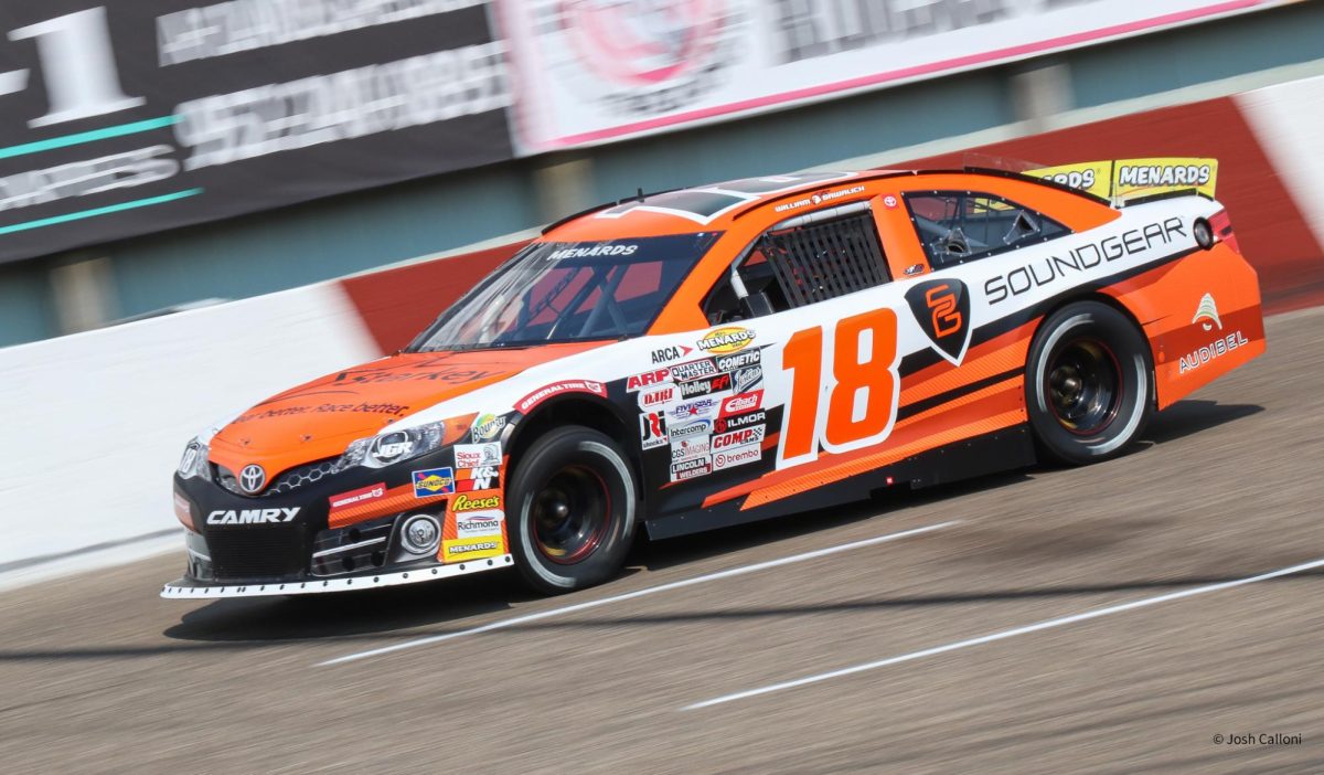 William Sawalich practices for the Shore Lunch 250 at Elko Speedway, in Elko-New Market, Minnesota. 